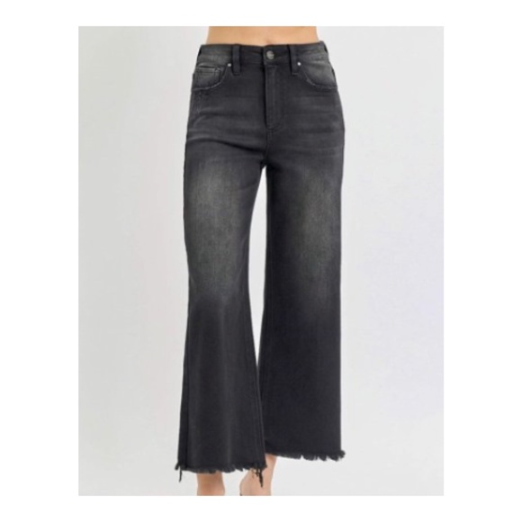 Risen High Rise Cropped Wide Leg Jeans (RDP1025) Black  NWT - Picture 5 of 10